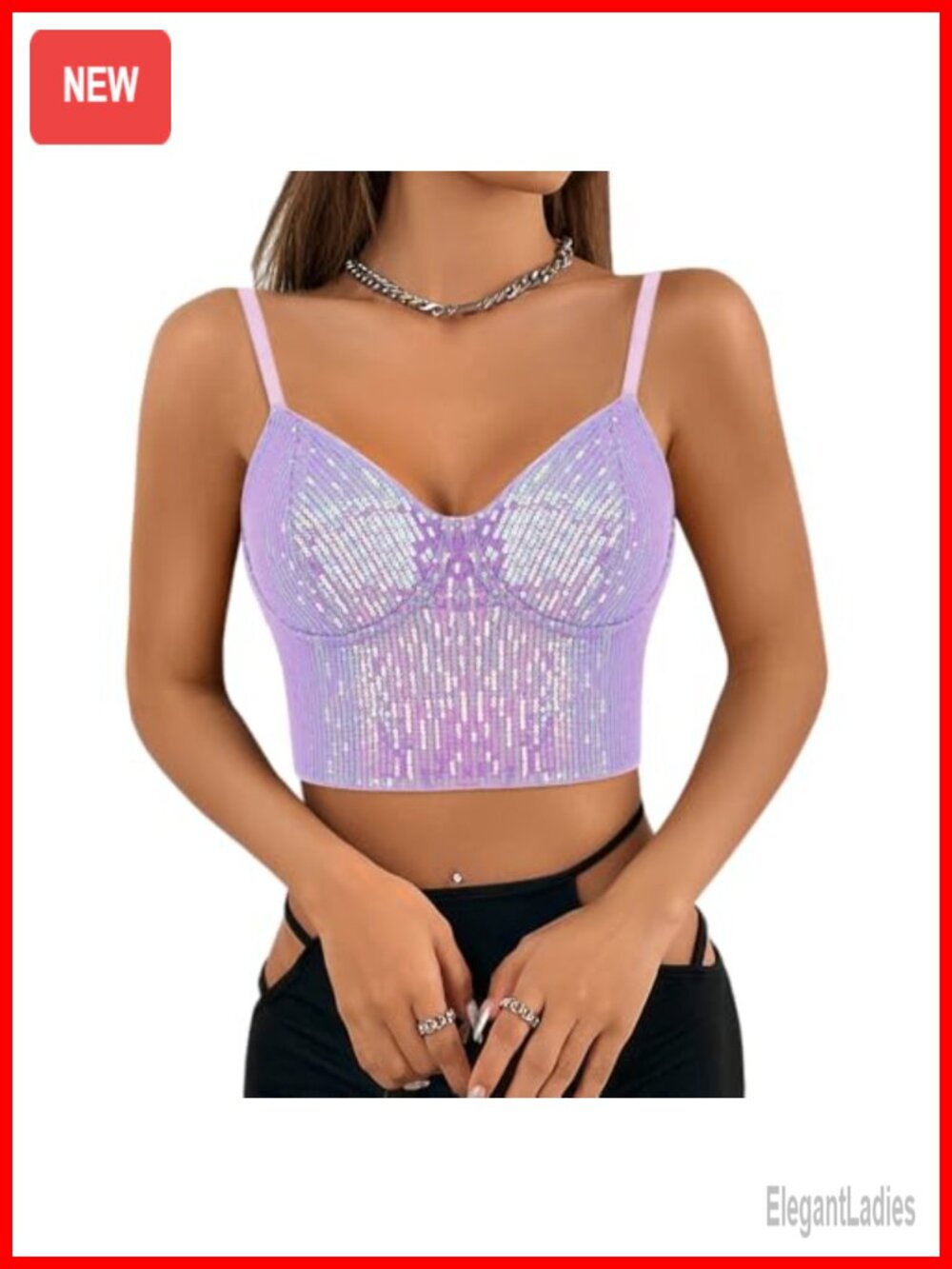 Sequin V-Neck Spaghetti Strap Crop Top